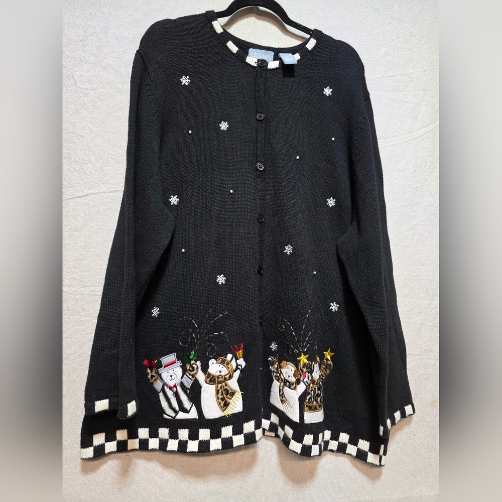 Liz & Me Black Cardigan with Bear Embroidery